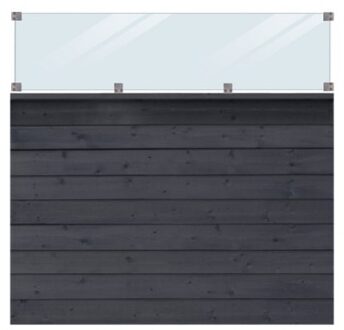 Zwart Houten Stapelrabat Schutting Met Glas Klink 174 x 163 CM Black