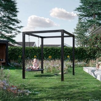 Zwart Houten Vierkante Pergola 198 x 198 CM Met Nestschommel Black