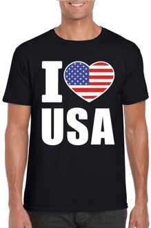 Zwart I love USA - Amerika fan shirt heren S