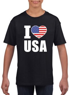 Zwart I love USA - Amerika fan shirt kinderen L (146-152)