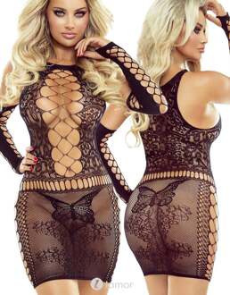 Zwart jurkje met arm sleeves, PR1532 - Maat: S/L