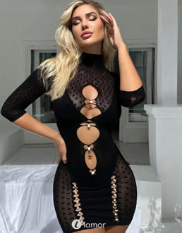 Zwart jurkje met Parels, GoodieTuesday - Maat: S/L