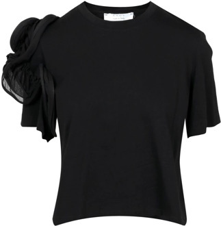 Zwart Katoen Crew Neck T-shirt Kaos , Black , Dames - L,M,S