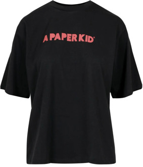 Zwart Katoenen Logo T-shirt A Paper Kid , Black , Dames - M,S,Xs