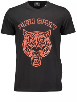 Zwart Katoenen T-Shirt, Korte Mouw, Ronde Hals, Print Plein Sport , Black , Heren - M,S