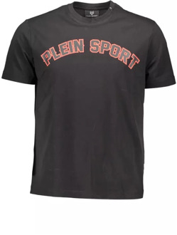 Zwart Katoenen T-Shirt met Print Plein Sport , Black , Heren