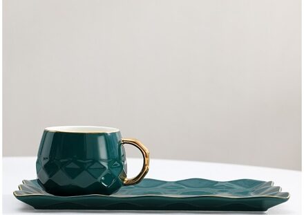 Zwart Keramische Kopje Koffie Moderne Europese Leisure Entertainment Mok Met Lepel Driedelige Kopjes En Schotel Set Dinkware groen