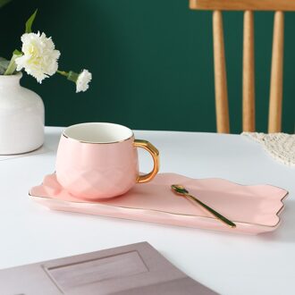 Zwart Keramische Kopje Koffie Moderne Europese Leisure Entertainment Mok Met Lepel Driedelige Kopjes En Schotel Set Dinkware roze