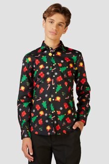 Zwart Kerst Overhemd Kerstfiguren Tiener Opposuits