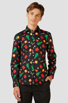 Zwart Kerst Overhemd Kerstfiguren Tiener Opposuits