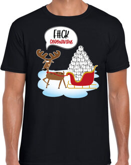 Zwart Kerst shirt/ Kerstkleding F#ck coronavirus voor heren 2XL