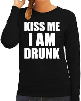 Zwart kiss me I am drunk sweater - Fun truien voor dames XS