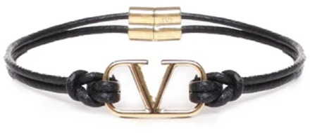 Zwart Leren Armband met Gouden VLogo Valentino Garavani , Black , Heren - L,M,S