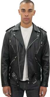 Zwart leren bikerjack met 'Ghostrider' van Brando, München - maat 3XL