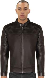 Zwart leren gewatteerd bikerjack voor heren - Parijs - maat 5XL