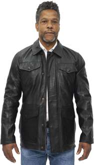 Zwart leren safarijack voor heren, Porto - 2XL