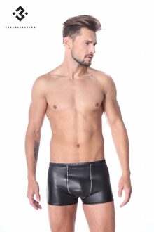 Zwart leren Short met 2 ritsen aan voorzijde (S-3XL-4XL) - Size: S