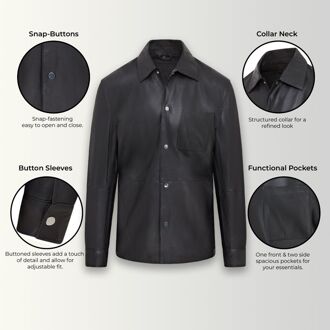 Zwart leren trucker western ongevoerd overhemdjack voor heren - Abilene - S