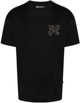 Zwart Logo Crew Neck T-shirt Palm Angels , Black , Heren - Xl,L,M,S,Xs