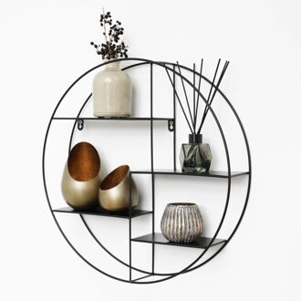 Zwart metalen wandrek met 4 plankjes - Rond - 50x10 cm