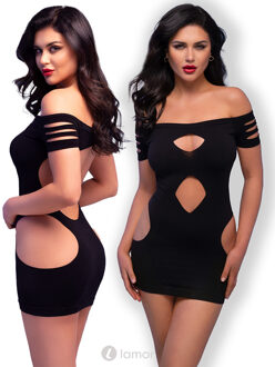 Zwart naadloos mini jurkje,CR4671 - Maat: S/M