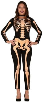 Zwart/oranje skelet verkleed kostuum voor dames