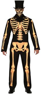 Zwart/oranje skelet verkleed kostuum voor heren Multi
