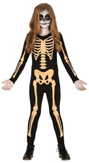 Zwart/oranje skelet verkleedpak voor kinderen kostuum 7-9 jaar (122-134)