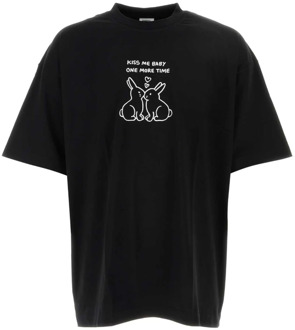 Zwart Oversized Stretch Katoenen T-shirt Vetements , Black , Heren - M