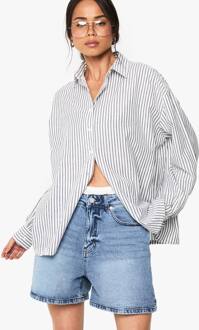Zwart Pinstripe Oversized Overhemd, White - 38