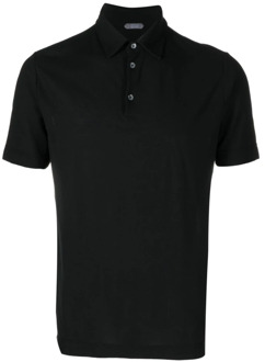 Zwart Polo Shirt met 3-Knoopsluiting Zanone , Black , Heren - L,3Xl