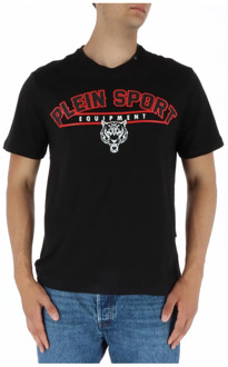 Zwart Print T-shirt voor Heren Plein Sport , Black , Heren - M,S