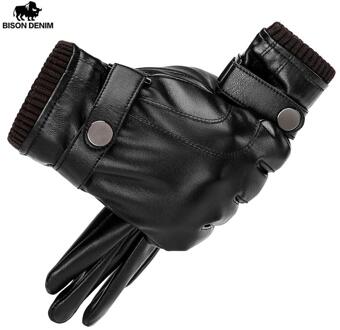 Zwart Pu Lederen Handschoenen Mannelijke Warme Winter Touch Screen Winddicht Dikker Handschoenen Voor Mannen