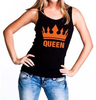 Zwart Queen tanktop / mouwloos shirt met oranje kroon - Koningsdag kleding XL