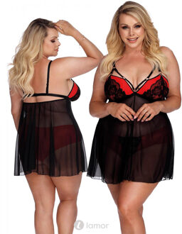 Zwart rode babydoll,AN-Arcadia - Maat: 3XL/4XL
