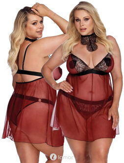 Zwart Rode Chemise, Arabella - Maat: XL/2XL