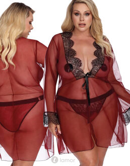 Zwart/Rode Negligé , Arabella - Maat: XL/2XL