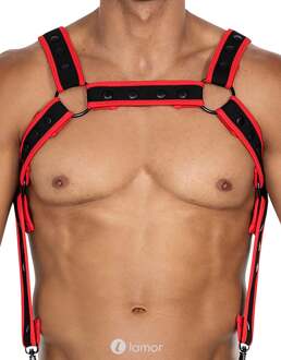 Zwart/Rood Neopreen borstharnas05 - Maat: One Size