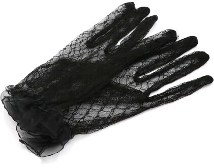 Zwart Rood Wit Ivoor Korte Kant Bruids Handschoenen Bruiloft Accessoires Party Kanten Handschoenen