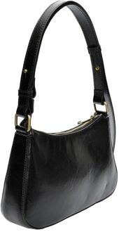 Zwart Rundleer Tas - One Size