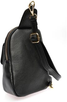 Zwart Rundleer Tas - One Size