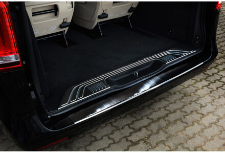 Zwart RVS Achterbumperprotector passend voor Mercedes Vito / V-Klasse 2014- 'Ribs'