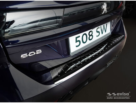 Zwart RVS Achterbumperprotector passend voor Peugeot 508 II SW 2019- 'Ribs'