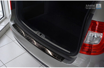 Zwart RVS Achterbumperprotector passend voor Skoda Superb Kombi 2013-2015 'Ribs'