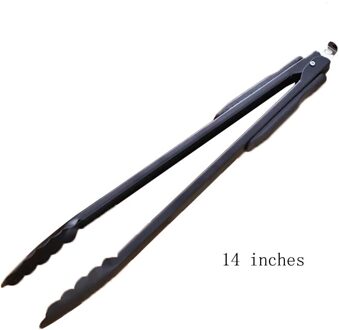 Zwart Rvs Voedseltangen Brood Tang Siliconen Voedseltangen Barbecue Tang Barbecue Gereedschap Keuken Accessoires 14 inches