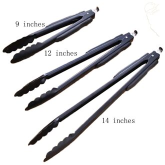 Zwart Rvs Voedseltangen Brood Tang Siliconen Voedseltangen Barbecue Tang Barbecue Gereedschap Keuken Accessoires 3 stk