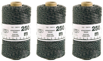 Zwart schrikdraad/afrasteringsdraad - 3x - kunststof - 2 mm - 12 PE - 250 meter