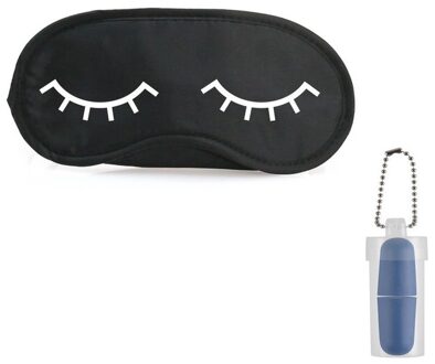 Zwart slaapmaskertje met slapende ogen incl blauw oordopjes - Slaapmaskers