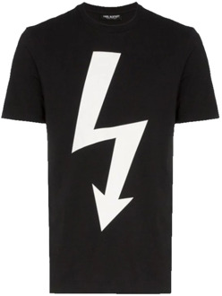 Zwart Slim Fit T-Shirt met Bedrukt Logo Neil Barrett , Black , Heren