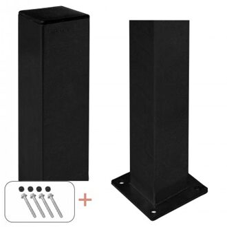 Zwart Stalen Paal Met Voetplaat 8 x 8 x 128 CM Black